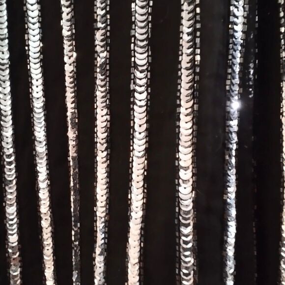 Vintage Silky Nites Black Silk Silver Sequined Evening Jacket Size PXL - Picture 3 of 5